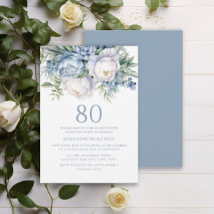 Elegante Convite de Aniversário de 80 Anos em Azul