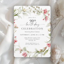 Elegante Convite de Aniversário de 90 Anos Floral 