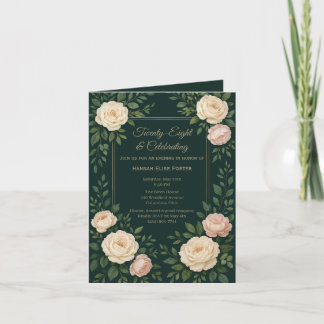 Elegante Convite de Aniversário Floral em Azul Tea