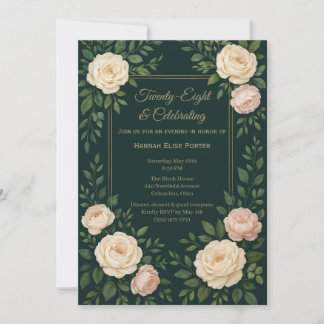 Elegante Convite de Aniversário Floral em Azul Tea