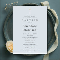 Elegante Convite de Batismo Menino Azul Poeirento 