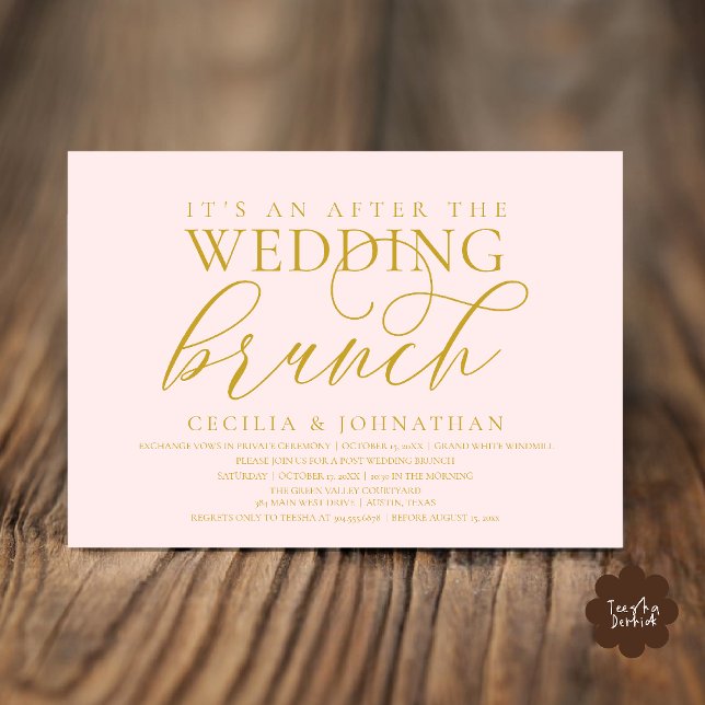 Elegante Convite de Brunch Após o Casamento Modern (Modern Elegant After The Wedding Brunch Celebration Invitation Card in Blush Gold)