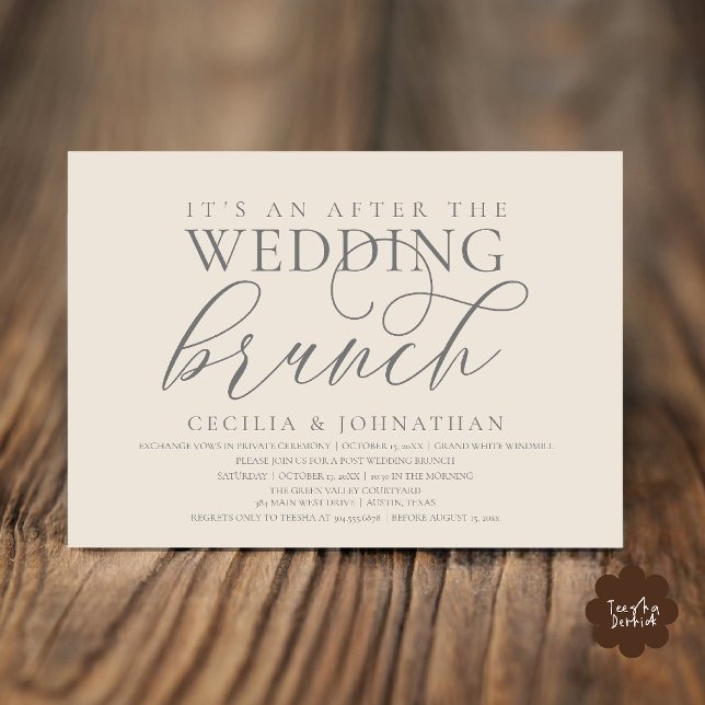 Elegante Convite de Brunch Depois do Casamento Mod (Modern Elegant After The Wedding Brunch Celebration in Cream Grey Invitation Card)