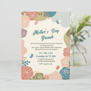 Elegante Convite de Brunch do Dia das Mães com Flo