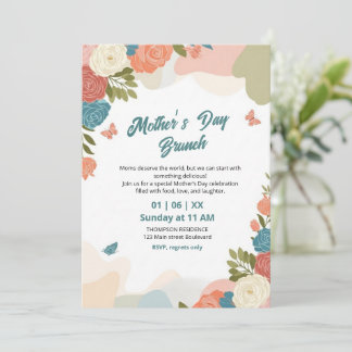 Elegante Convite de Brunch do Dia das Mães com Flo