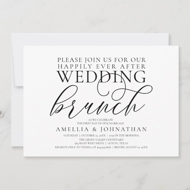 Elegante Convite de Brunch Pós-Casamento com Letra (Frente)