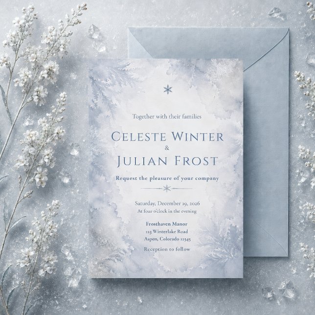 Elegante Convite de Casamento Azul Nebuloso de Inv (Criador carregado)