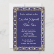 Elegante convite de casamento azul real e dourado