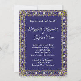 Elegante convite de casamento azul real e dourado