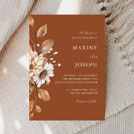 Elegante Convite de Casamento Boho Floral Terracot
