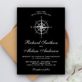 Elegante Convite de Casamento Bússola Náutica Pret