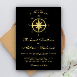 Elegante Convite de Casamento Bússola Náutica Pret