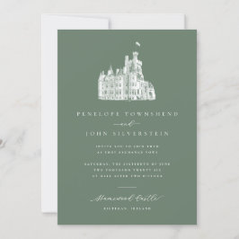 Elegante Convite de Casamento Castelo Verde Sage I