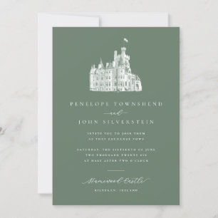 Elegante Convite de Casamento Castelo Verde Sage I