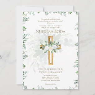 Elegante Convite De Casamento Católico Bilíngue  I