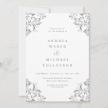 Elegante Convite de Casamento Clássico Cinza Prata