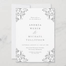 Elegante Convite de Casamento Clássico Cinza Prata