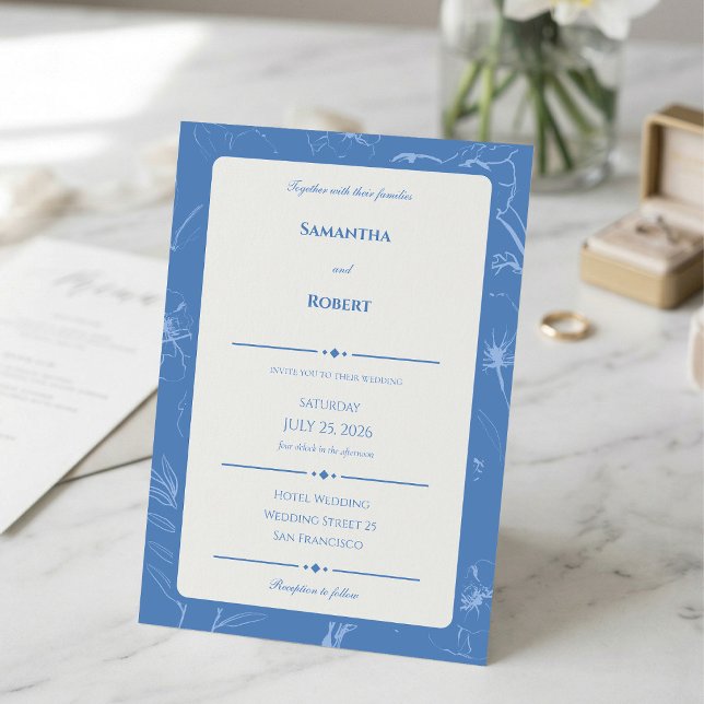 Elegante Convite de Casamento com Arte Floral em A (Classic elegance in blue. Counting down to July 25, 2026! ✨)