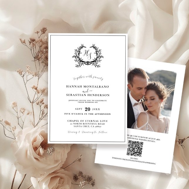 Elegante Convite de Casamento com Código QR e Bras (Criador carregado)