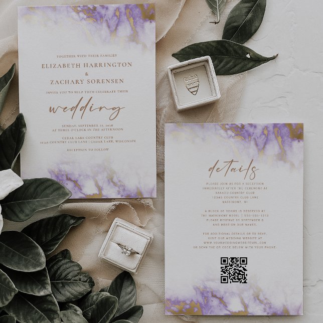 Elegante Convite de Casamento com Código QR em Lav (Criador carregado)