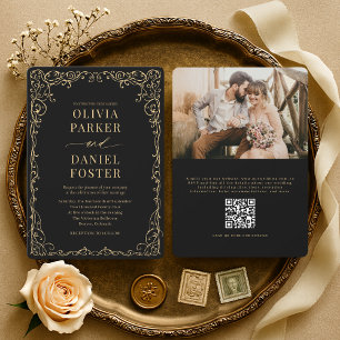 Elegante Convite de Casamento com Código QR em Pre