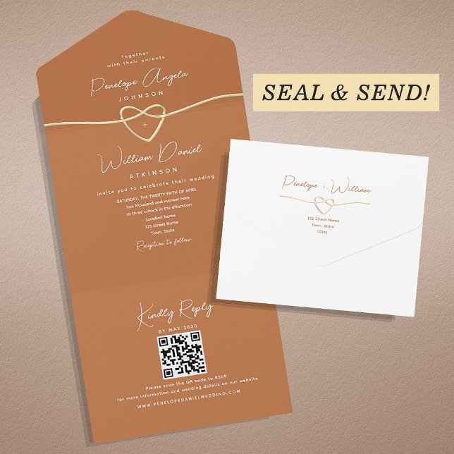 Elegante Convite de Casamento com Código QR Laranj (Criador carregado)