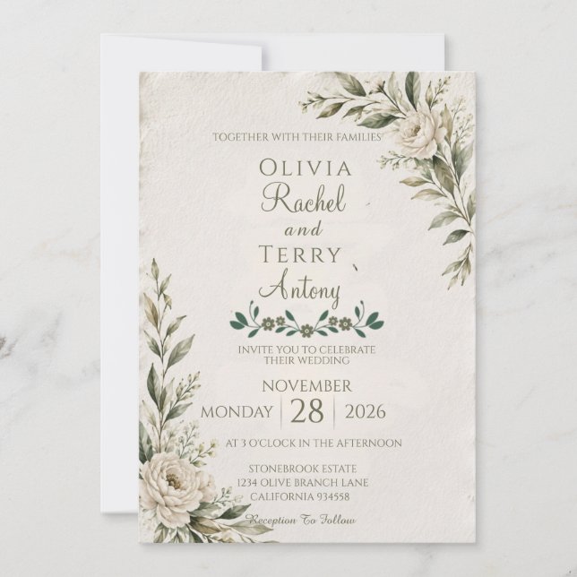 Elegante Convite de Casamento com Efeito Deckle Bo (Frente)