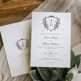 Elegante Convite de Casamento com Floral Crest Mon