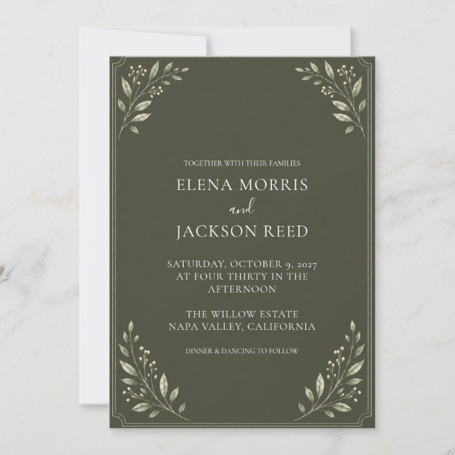 Elegante Convite de Casamento com Foto Botânica em (Frente)