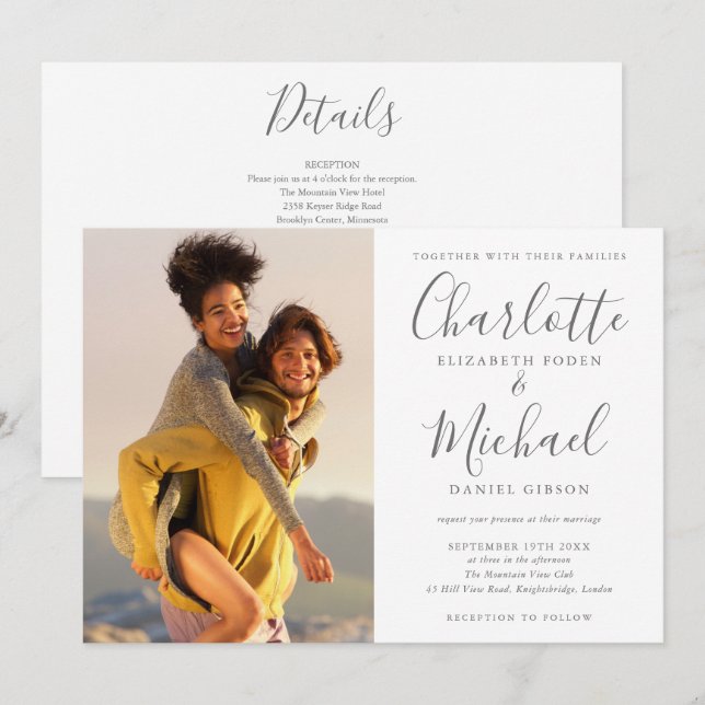 Elegante Convite de Casamento com Foto e Assinatur (Frente/Verso)