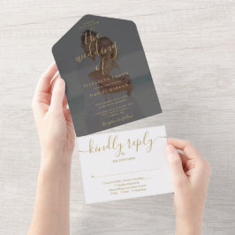 Elegante Convite de Casamento com Foto e Letra Dou