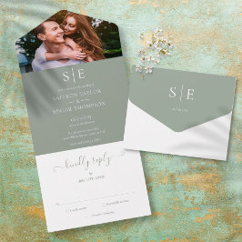 Elegante Convite de Casamento com Foto e Monograma