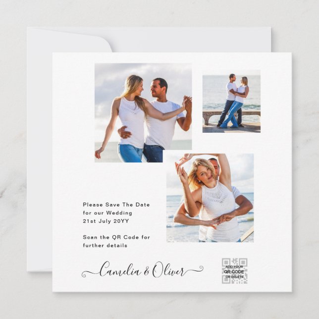Elegante Convite de Casamento com Foto Preto e Bra (Frente)