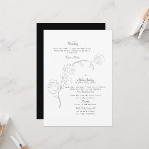Elegante Convite de Casamento com Jasmim Desenhado