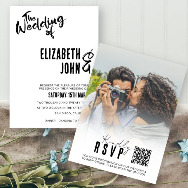 Elegante Convite de Casamento com QR Code RSVP Fot (Criador carregado)