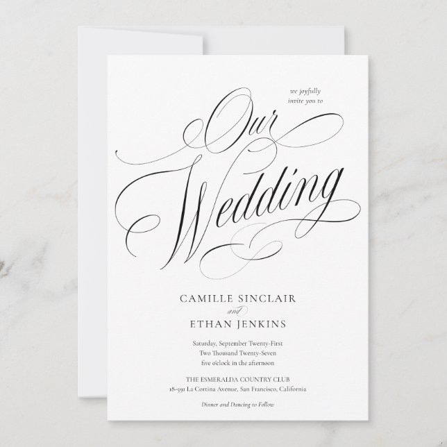 Elegante Convite de Casamento com QR Code Tudo em  (Frente)