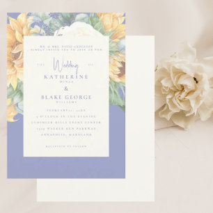Elegante Convite de Casamento de Girassol Azul de