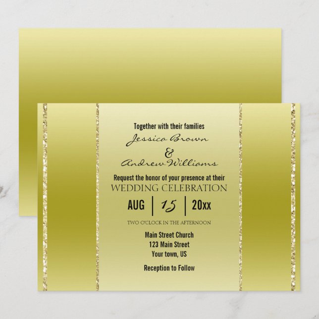 Elegante Convite de Casamento Dourado (Frente/Verso)
