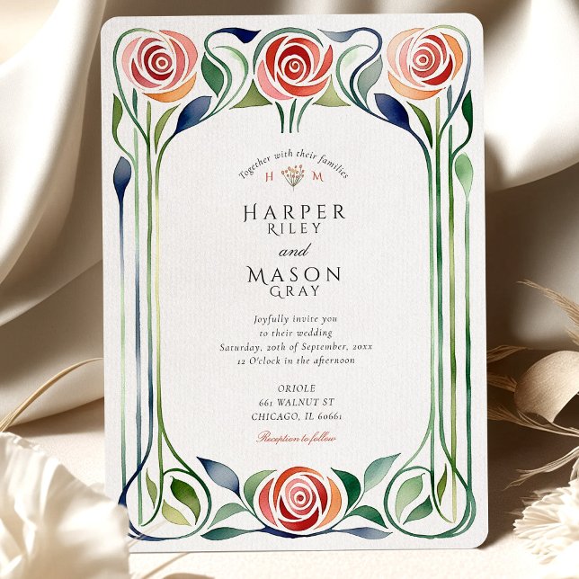 Elegante Convite de Casamento em Aquarela com Azul (Criador carregado)