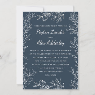 Elegante Convite de Casamento em Arte Linear Botân