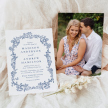 Elegante Convite de Casamento em Azul Francês Vito