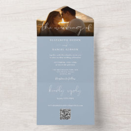 Elegante convite de casamento em azul poeirento co
