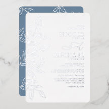 Elegante Convite de Casamento em Azul Poeirento Mí