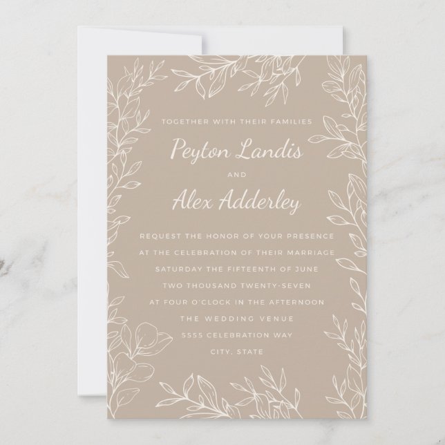 Elegante Convite de Casamento em Creme Bege com Ar (Frente)