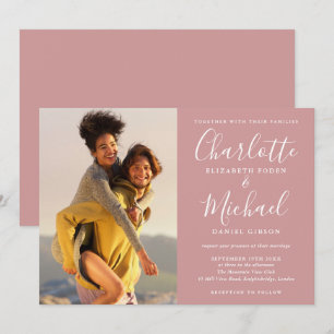 Elegante Convite de Casamento em Script com Foto D