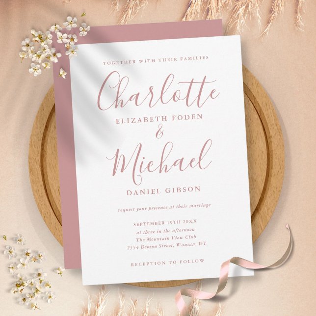 Elegante Convite de Casamento em Script Rosa Poeir (Criador carregado)