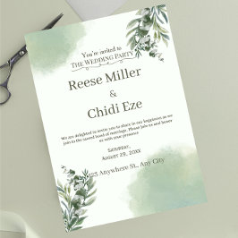 Elegante Convite de Casamento em Verde Poeirado Cl