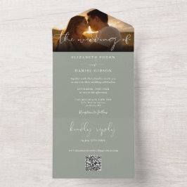 Elegante Convite de Casamento em Verde Sage com Có
