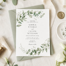 Elegante Convite de Casamento em Verde Sálvia com 