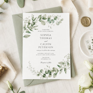 Elegante Convite de Casamento em Verde Sálvia com